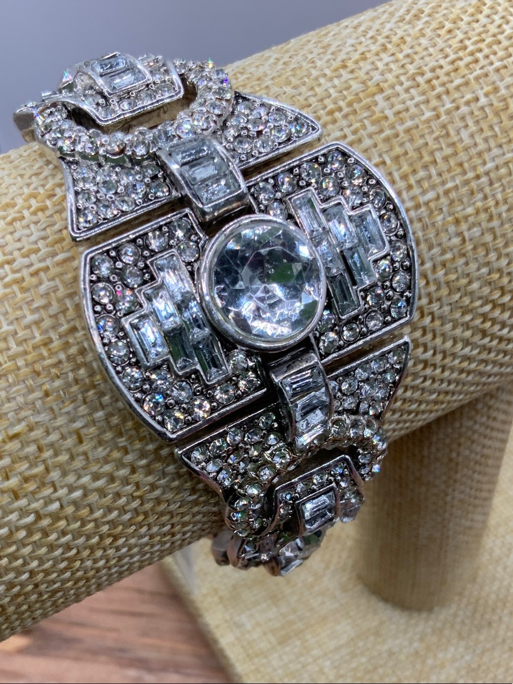 Marciano Silver-Tone Crystal Art Deco Style Geometric Patterns Bracelet